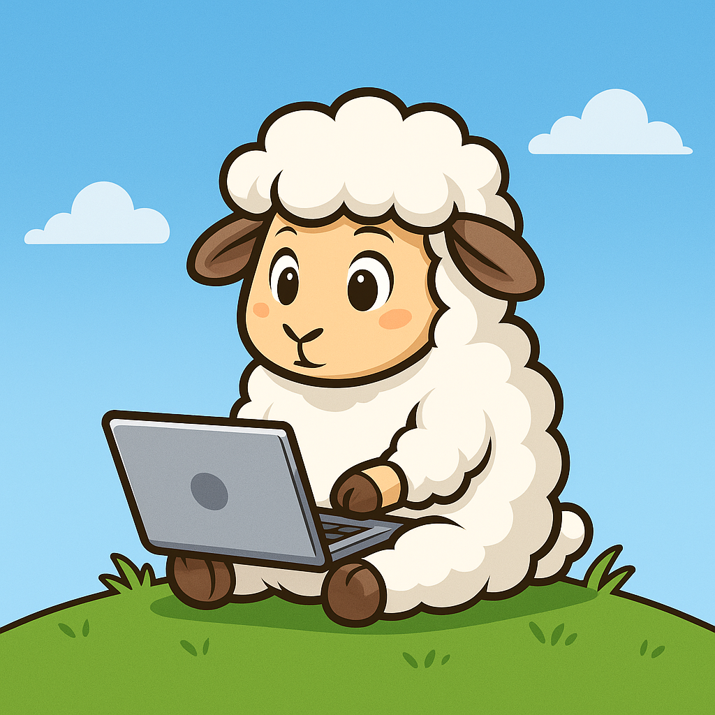 Cartoon Sheep on a Laptop